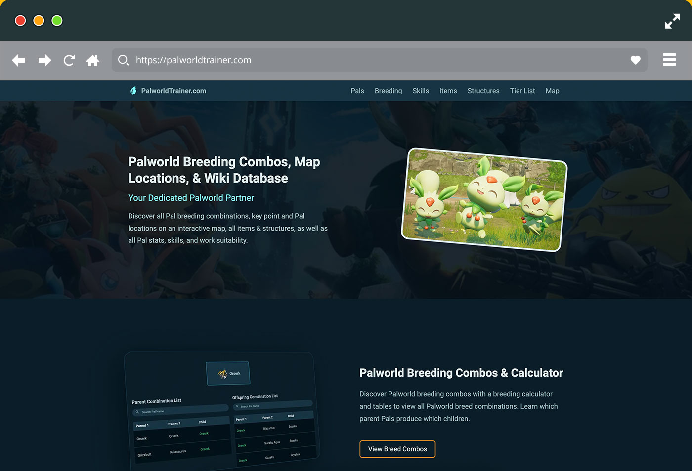PalworldTrainer Website on Browser